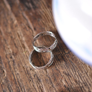 泰银编织纹情侣对戒 素描花草复古纯银手工戒指 银戒子