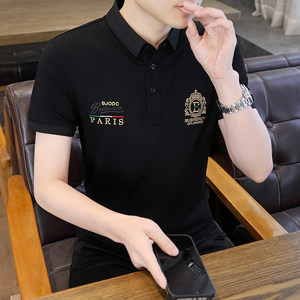 欧货新品POLO衫男士韩版修身刺绣字母半袖T恤男生流行衬衫领男装