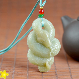 新疆和田玉青白玉飘糖生肖蛇吊坠富贵缠身男女款挂件腰缠万贯玉石