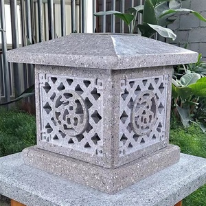 石雕太阳能门柱灯天然花岗岩别墅灯笼新中式围墙庭院感应石灯