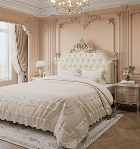 法式轻奢公主风1.5. 1.8米主卧实木大床现代简约奶油风次卧女儿房