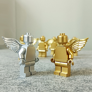 天使人仔电镀小金人配件黄金银色小人偶兼容乐高积木拼装diy玩具