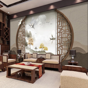 沙发墙纸复古怀旧壁纸仿古中式电视背景墙壁纸8d立体客厅大气布新