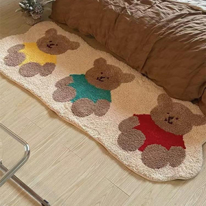 卡通小熊卧室床边小地毯儿童房间床下地垫家用可爱短毛绒床前地毯