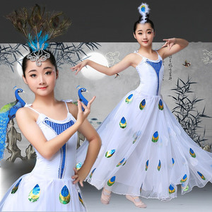 新款开场孔雀舞雀之灵儿童傣族舞蹈演出服装少儿孔雀舞杨丽萍同款