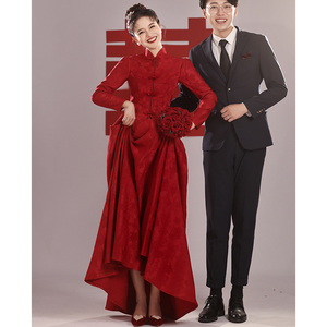 酒红色敬酒服新娘2024新款新中式旗袍高级感订婚礼服两件套回门服