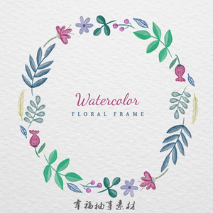 手绘水彩森系小清新绿叶花环婚礼logo淘宝店铺头像水印ai设计素材
