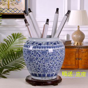 景德镇陶瓷卷轴缸青花瓷大书画缸鱼缸字画书画桶简约花瓶书房摆件
