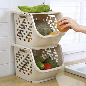 塑料家用厨房收纳篮可叠加水果蔬菜收纳篮家用整理网红杂物置物架
