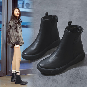 2022秋季奥伦女鞋英伦风马丁靴平底加绒复古棉靴休闲百搭短靴