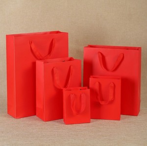大红色袋子 纯红色婚庆手提袋 红色空白礼品纸袋 厚款覆膜红色袋