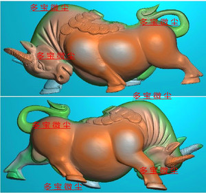 牛气冲天swk42正反双面立体牛斗牛玉雕灰度图bmp精雕图jdp浮雕图