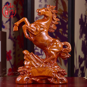 木雕马摆件 红木马 实木雕刻马到成功工艺品风水饰品12生肖马礼品
