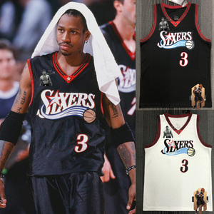 vintage艾弗森球衣76人队3号球衣男10周年纪念复古原版热压篮球服