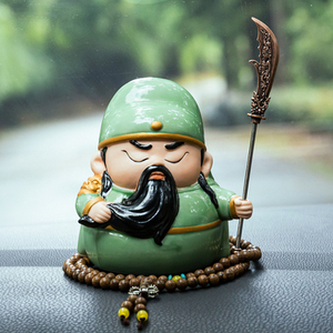 创意武财神q版彩陶关羽公二爷云长中控台汽车内载饰品高档摆件饰