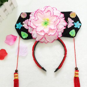 清朝头饰满族格格旗头儿童女童古装假发影楼演出饰品成人花朵发箍