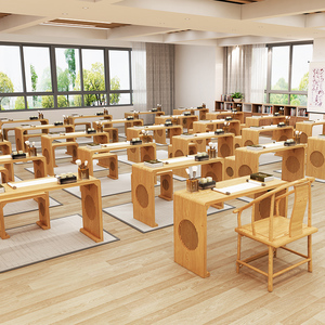 中式国学桌学生课桌椅培训辅导班书法桌子实木围棋专用桌学校书桌