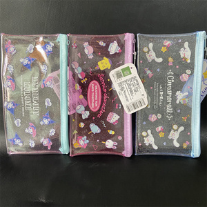 日本三丽鸥卡通PVC透明亮闪拉链笔袋 收纳袋可爱防水零钱袋文具袋