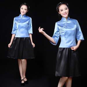 民国学生套装女五四青年装女大学生毕业照服装文艺大合唱团演出服