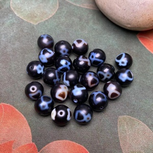 藏式蓝沁财神天珠10mm金刚星月菩提配饰老玛瑙桶珠佛项链天眼配件