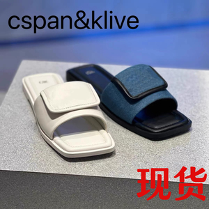 cspan＆klive24新款简约一片式露趾平跟鞋女外穿小ck一字懒人拖鞋