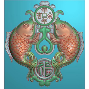 双鱼年年有余浮雕精雕jdp灰度bmp格式玉雕木雕吊坠车挂件图