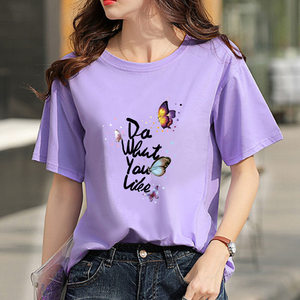9.9包邮紫色短袖T恤女上衣新款遮肚子宽松女装薄款夏季半袖体恤潮
