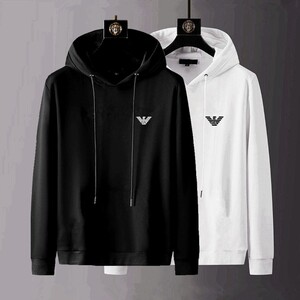 阿玛尼男士卫衣2021冬季连帽休闲纯色上衣套头加绒百搭运动帽衫男