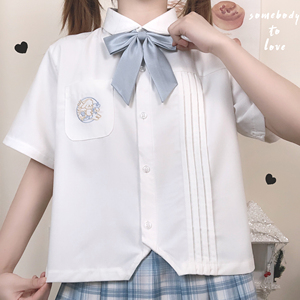 丽月舍原创JK制服夏季短款圆领风琴褶衬衫可爱天使兔刺绣学生女