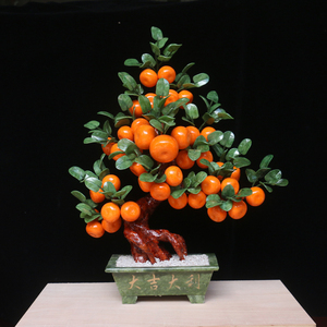 天然桔子橘子树摆件玉石盆景装饰品植物室内客厅大型落地送礼摆件