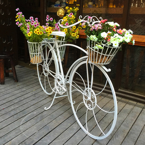 欧式铁艺落地大自行车花架橱窗道具庭院阳台装饰品摆件复古花车架