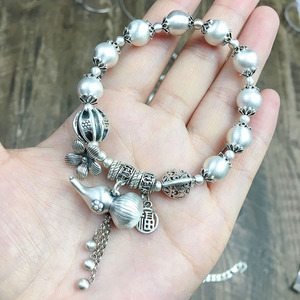 纯银手串女手链葫芦银珠子手串礼物学生弹性银饰简约手链小众原创