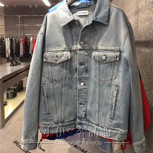 balenciaga/巴黎世家 新款水钻烫钻字母logo牛仔夹克男宽松外套女