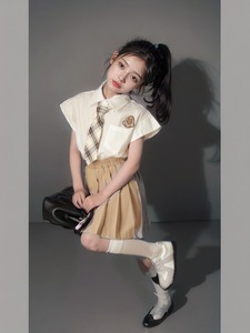 女童韩系表演服夏款套装2024新款学院风儿童jk百褶裙白衬衫上衣夏