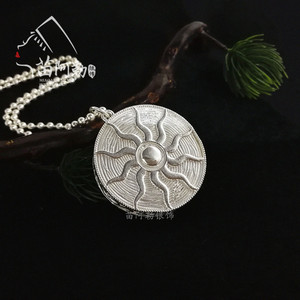 苗族手工银饰情侣款999足银太阳鼓男女款挂饰项链吊坠免费刻字