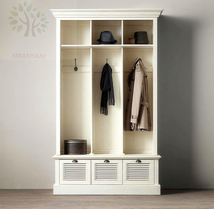 美式复古白色实木做旧卧室无门单双门衣柜欧式简易衣橱衣帽间柜子