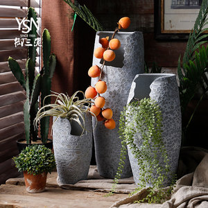 切口花盆缺口粗陶天青色复古绿萝陶瓷特大陶罐养殖法师老桩盆栽