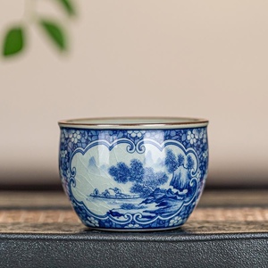 景德镇老陶泥主人杯缸杯青花冰梅品茗杯功夫茶具开片个人专用单杯