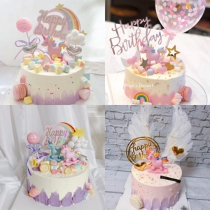抖音网红ins周岁百天粉色蓝色系创意女神女孩独角兽宝宝生日蛋糕