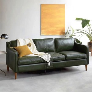 真皮沙发意式极简现代头层牛皮北欧客厅直排轻奢小户型墨绿色沙发