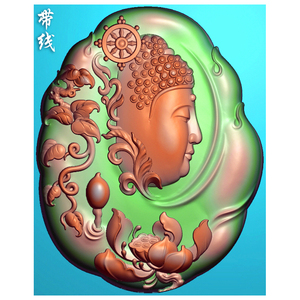 精雕图jdp灰度bmp浮雕木雕挂牌玉雕随形莲花树枝侧脸如来佛头挂件