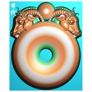 精雕图jdp灰度图bmp浮雕挂牌玉雕羊头牌头平安扣挂件带线