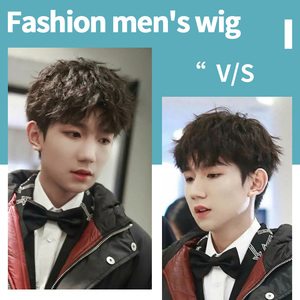 泡面头假发男韩版帅气自然蓬松卷发轻薄真发锡纸烫假发片整顶假发