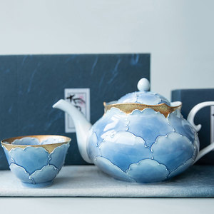 现货 一丁目 日本进口有田烧文山窑手绘牡丹金边陶瓷茶壶茶杯茶具