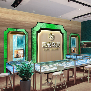 珠宝玉石玉器店墙纸首饰黄金铺展示柜台前台背景墙装饰直播间壁纸