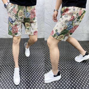 夏季新款彩绘玫瑰短裤男士网红同款个性花卉沙滩裤绣花休闲五分裤