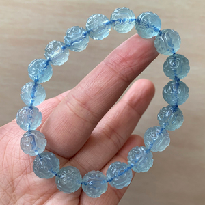 天然巴西湛蓝色海蓝宝回纹珠手链蓝色单圈蓝水晶手串情侣饰品礼物