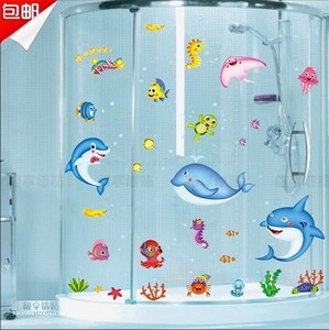 卫生间淋浴室墙壁瓷砖玻璃贴纸防水装饰贴画儿童房卡通海洋鱼墙贴
