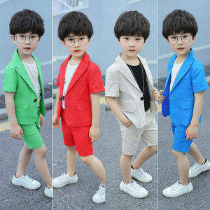 幼儿园小西装套装夏棉麻男童中大童礼服六一节目表演出服帅气韩版