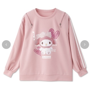 日本sanrio三丽鸥美乐蒂melody卡通可爱肩膀拉链露肩款套头卫衣